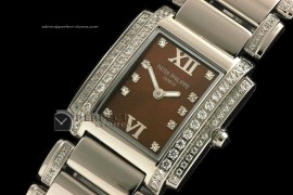 PP01033 Ladies 24 Hours Double/Band Diamonds SS Choc Swiss Qtz