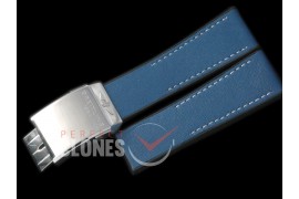 0 BLA00113 Leather/Rubber Strap Blue W/Deployant - For 24mm Lug Width Watches