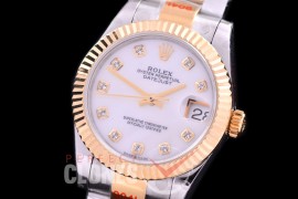 R31DJT-167 GMF 904 Steel Datejust Midsize 278383 SS/YG Fluted/Oyster MOP White Diamonds Asian Clone 2824