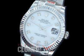R31DJS-167 GMF 904 Steel Datejust Midsize 278274 SS/SS Fluted/Oyster MOP White Diamonds Asian Clone 2824