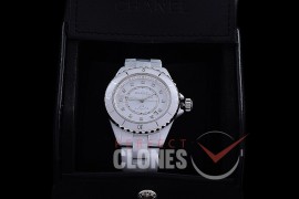 0 0 CHA-38-206 BVF New J12 H5705 CER/CER White Diamonds Japanese Miyota 9015 Mod to Chanel Calibre 12.1