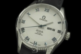 OMDE00506 Deville Hour Vision Co Axial Day/Date SS/LE White Miy