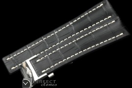 BLA00102 Leather strap Black W/Deployant - For 42 - 45mm watche