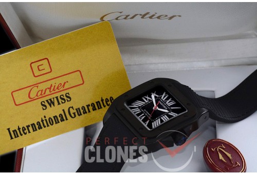 0 0 0 CARS00028 Cartier de Santos 100 Carbon Men DLC/NY Black Asian Clone 2824 - Special Offer