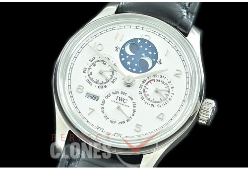 0 0 0 IWPPC-111 V9F Portugese Perpetual Calender IW503406 SS/LE White Asian Custom Movt 